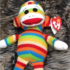 TY Socks the Sock Monkey (Stripes) Beanie Baby. 9 Inches May 11 2011 NWT
